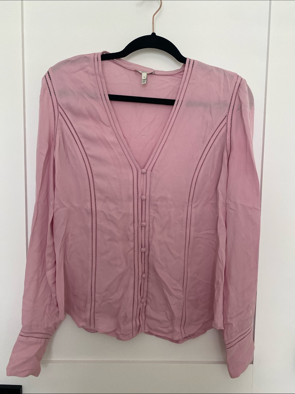 Joie Silk Long-Sleeve V-Neck Button Blouse